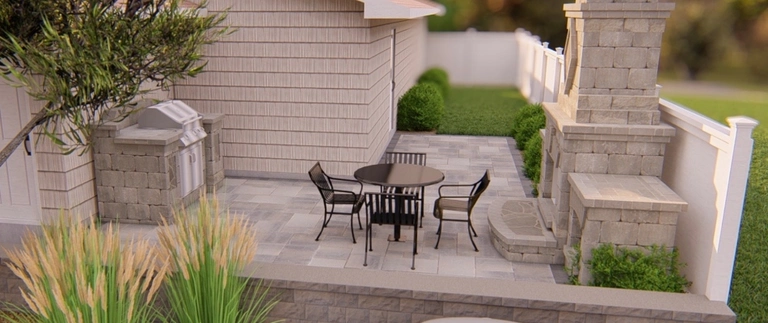 3D rendering of patio installation design in Clinton, NJ.
