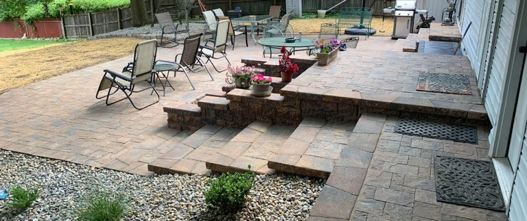 Custom layered backyard patio in Califon, NJ.