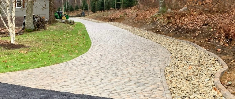 Light colored stone driveway in Clinton, NJ.
