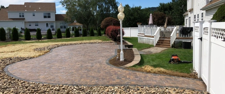 Edges of patio with different stone to stand out in Califon, NJ.