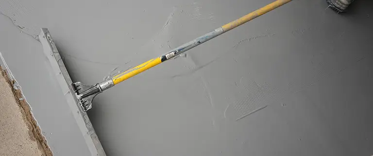 Top down view of man spreading epoxy on concrete floor